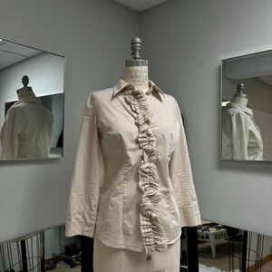 Ruffle Cream Button Up Blouse